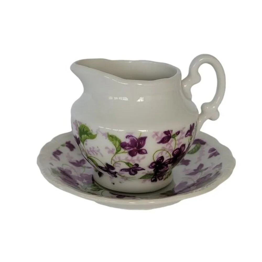 Vintage Napco Hand Painted Floral Mini Creamer and Dish Set Bone China